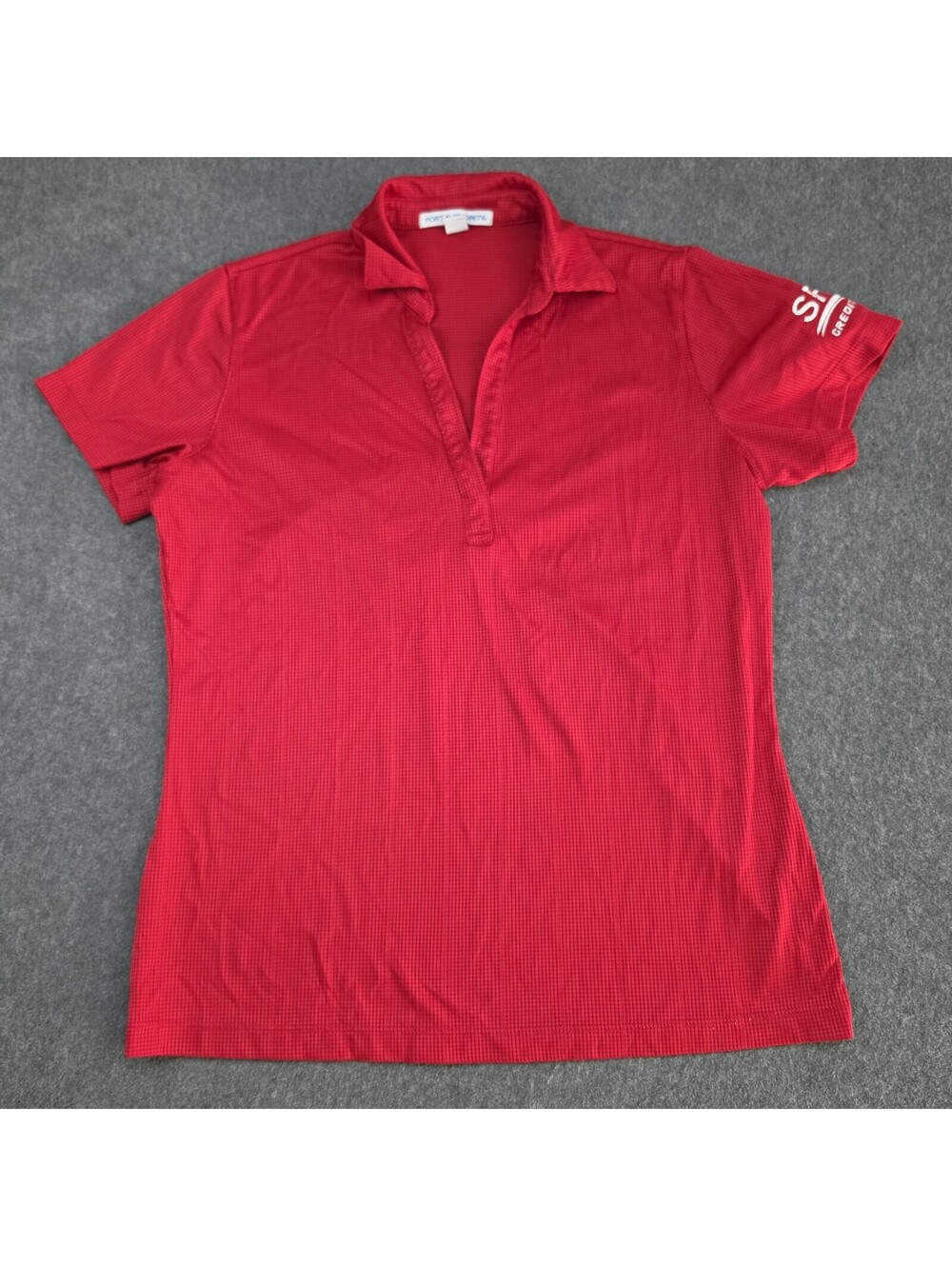 Port Authority Womens Polo Shirt Size M Red Short Sleeve V-Neck SPC Credit Union - Picture 1 of 9